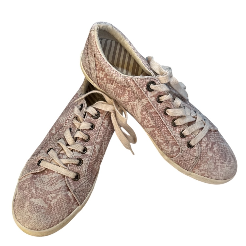 Taos Star Sneakers Womens Size 9.5 Blush Pink Snake Print Canvas Comfort Shoes